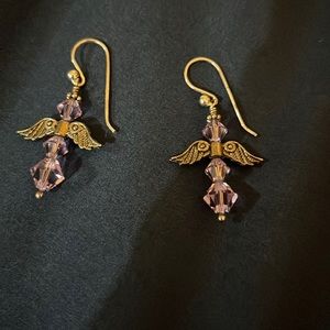 Homemade angel wing dangling earrings. Sterling Silver